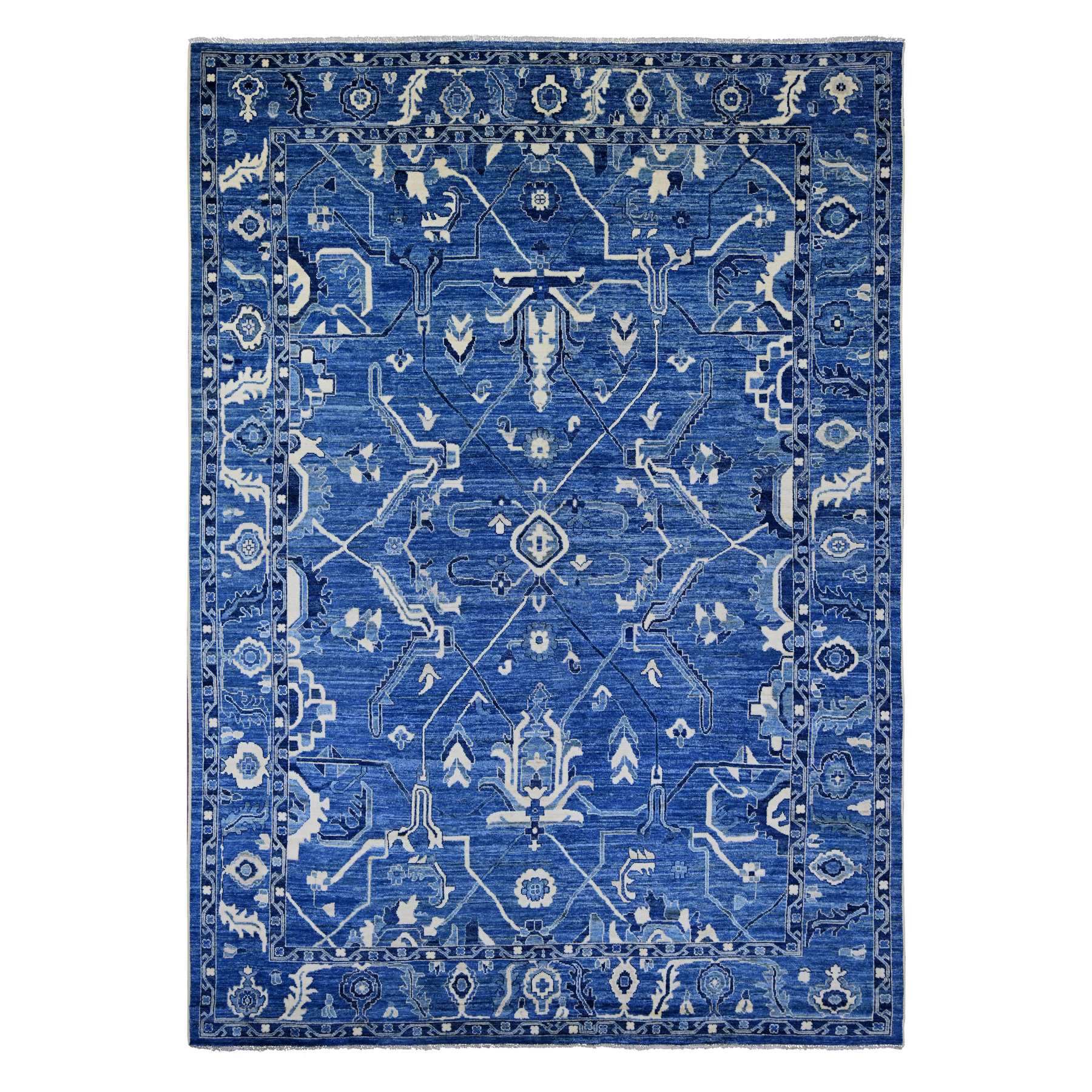Bayern Blue, Afghan Angora Oushak with All Over Design, Hand Knotted, 100% Wool, Vegetable Dyes, Oriental Rug